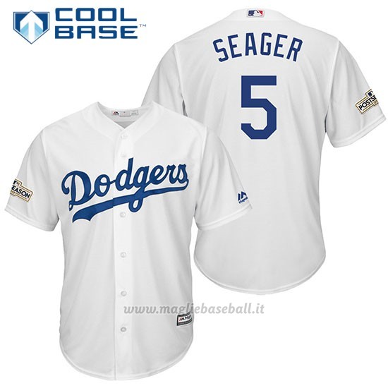 Maglia Baseball Uomo Los Angeles Dodgers 2017 Postseason Corey Seager Bianco Cool Base